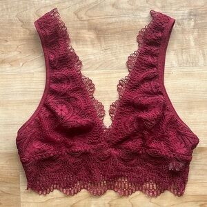 Three Bird Nest Red Floral Lace V-Neck Bralette